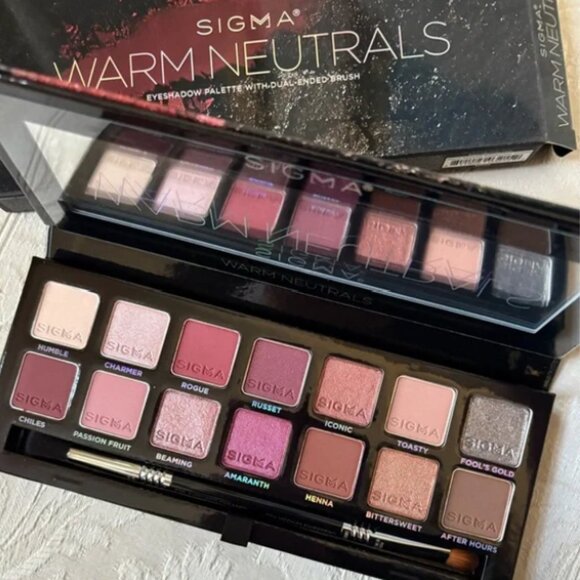 SIGMA Warm Neutrals 14 Shade Eyeshadow Palette w/Brush*~Metallic & Matte 32g NIB - Picture 2 of 15